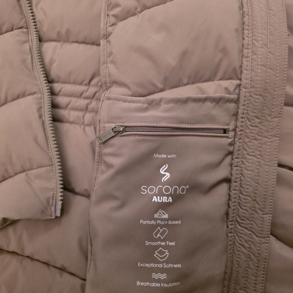 Calvin Klein Women's Tan Puffer Jacket with Faux Fur Hood - Picture 4 of 5